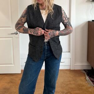 Vintage Cambridge Black & grey herringbone wool vest